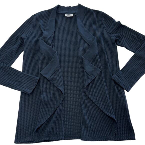 J.Jill Cardigan Womens Small Black Blue Waterfall Waffle Knit Open Front Sweater - Picture 1 of 5
